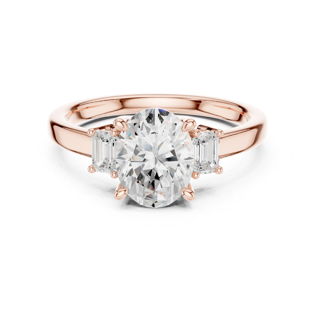 1.70 Ct. Classic Oval Diamond Ring with Emerald Side Stones (DDLR-038-OV) 7