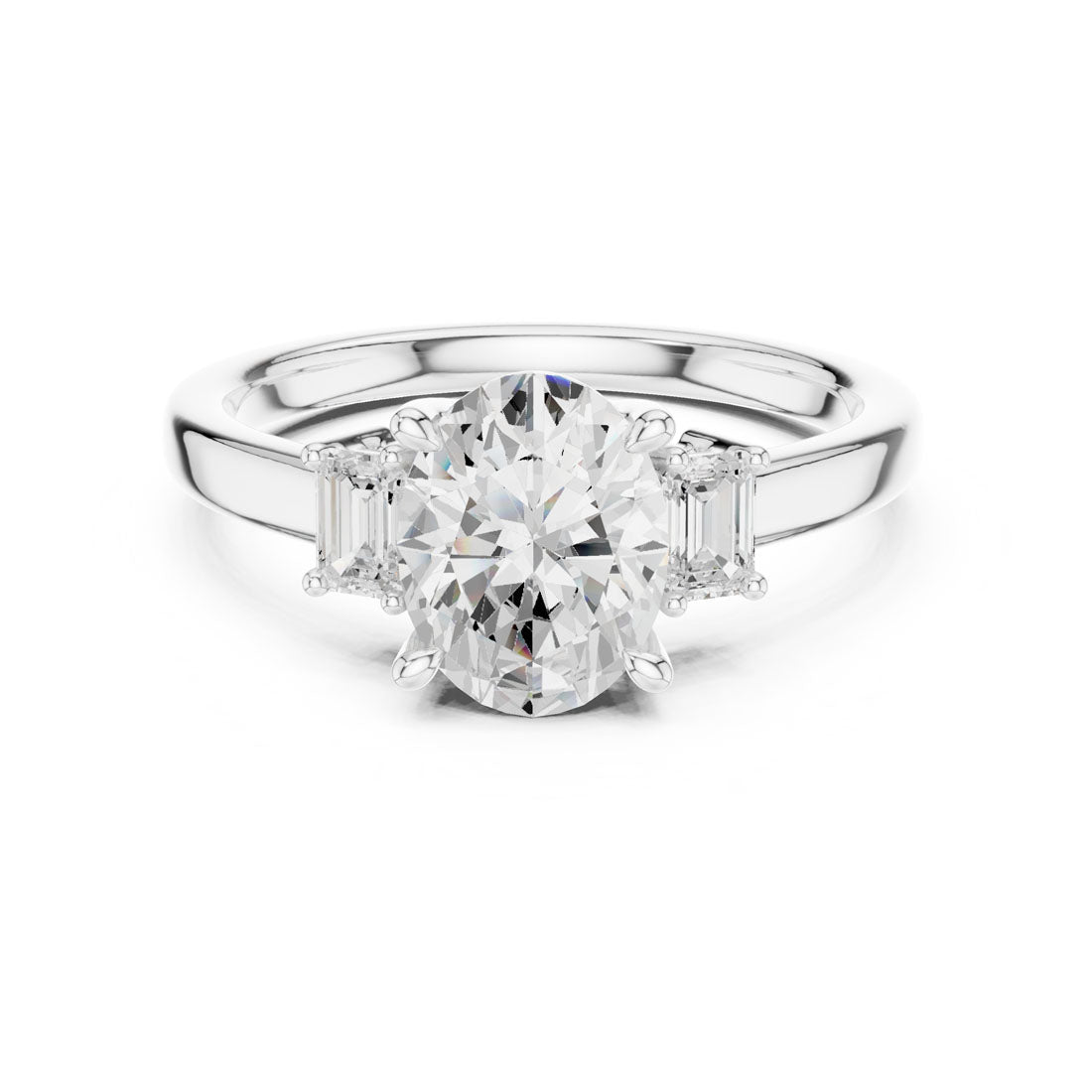 1.70 Ct. Classic Oval Diamond Ring with Emerald Side Stones (DDLR-038-OV)