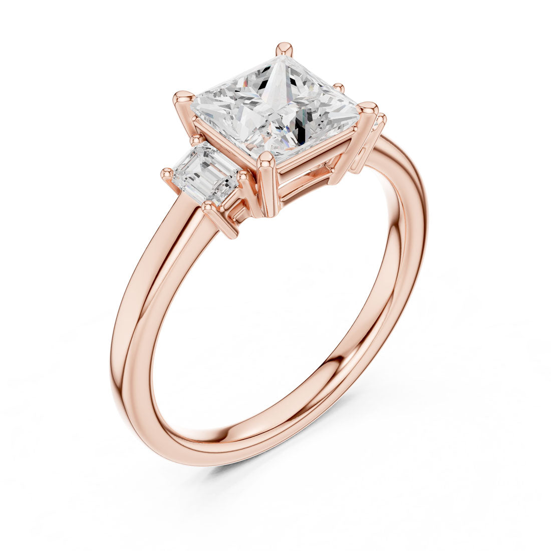 1.70 Ct. Classic Princess Cut Diamond Ring with Emerald Side Stones (DDLR-038-PE) 8