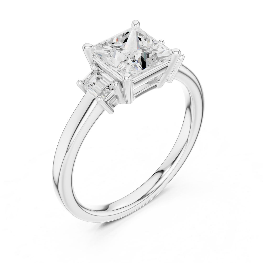 1.70 Ct. Classic Princess Cut Diamond Ring with Emerald Side Stones (DDLR-038-PE) 6
