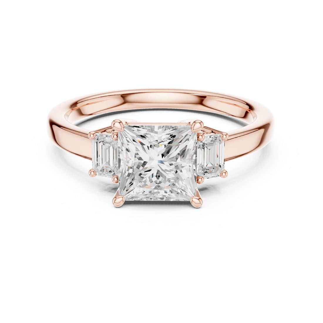 1.70 Ct. Classic Princess Cut Diamond Ring with Emerald Side Stones (DDLR-038-PE) 7