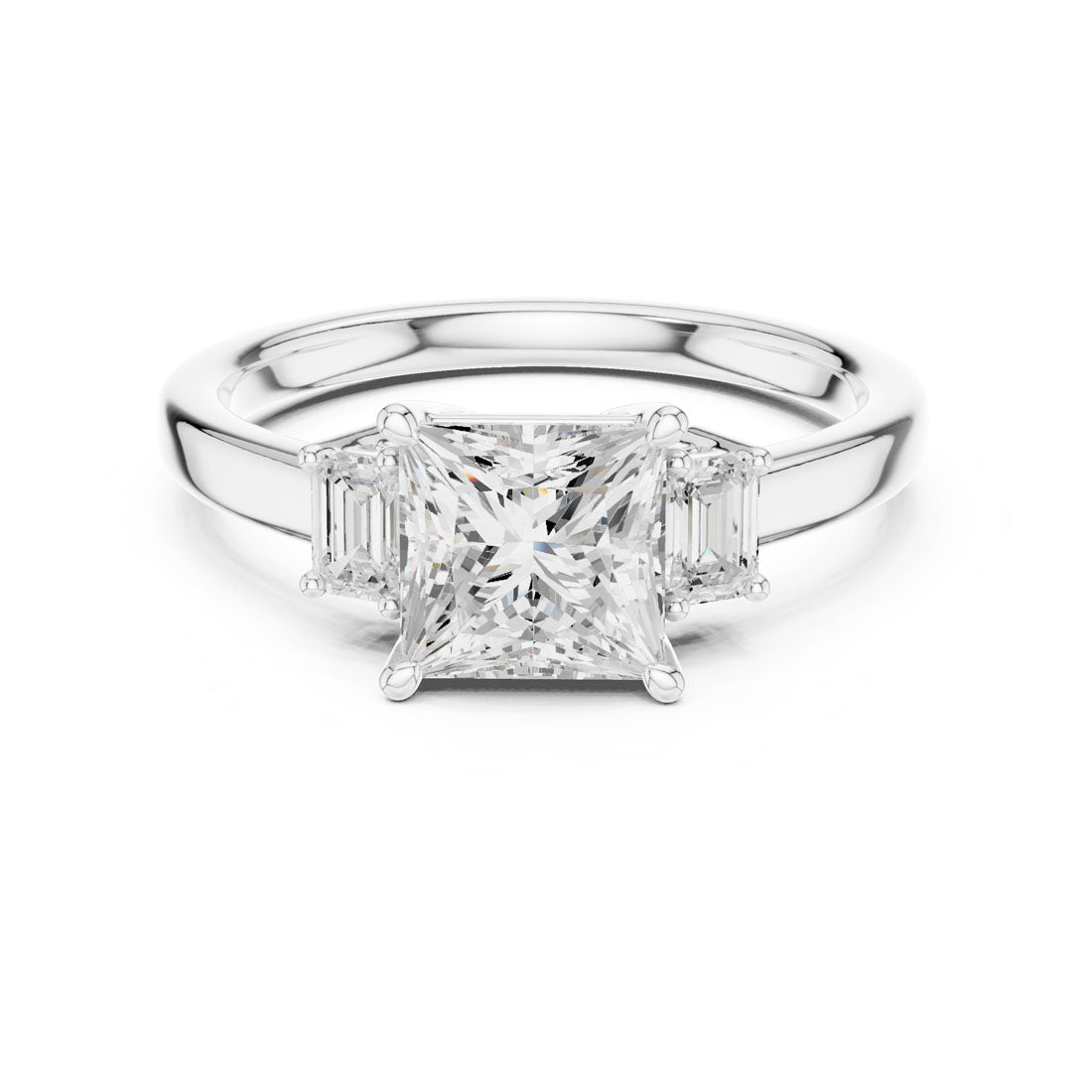 1.70 Ct. Classic Princess Cut Diamond Ring with Emerald Side Stones (DDLR-038-PE)
