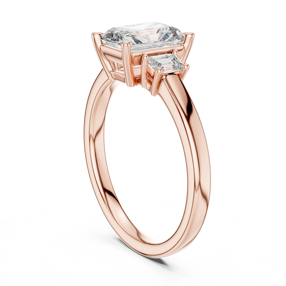 1.70 Ct. Radiant Cut Three-Stone Engagement Ring with Step-Cut Side Diamonds (DDLR-038) 12