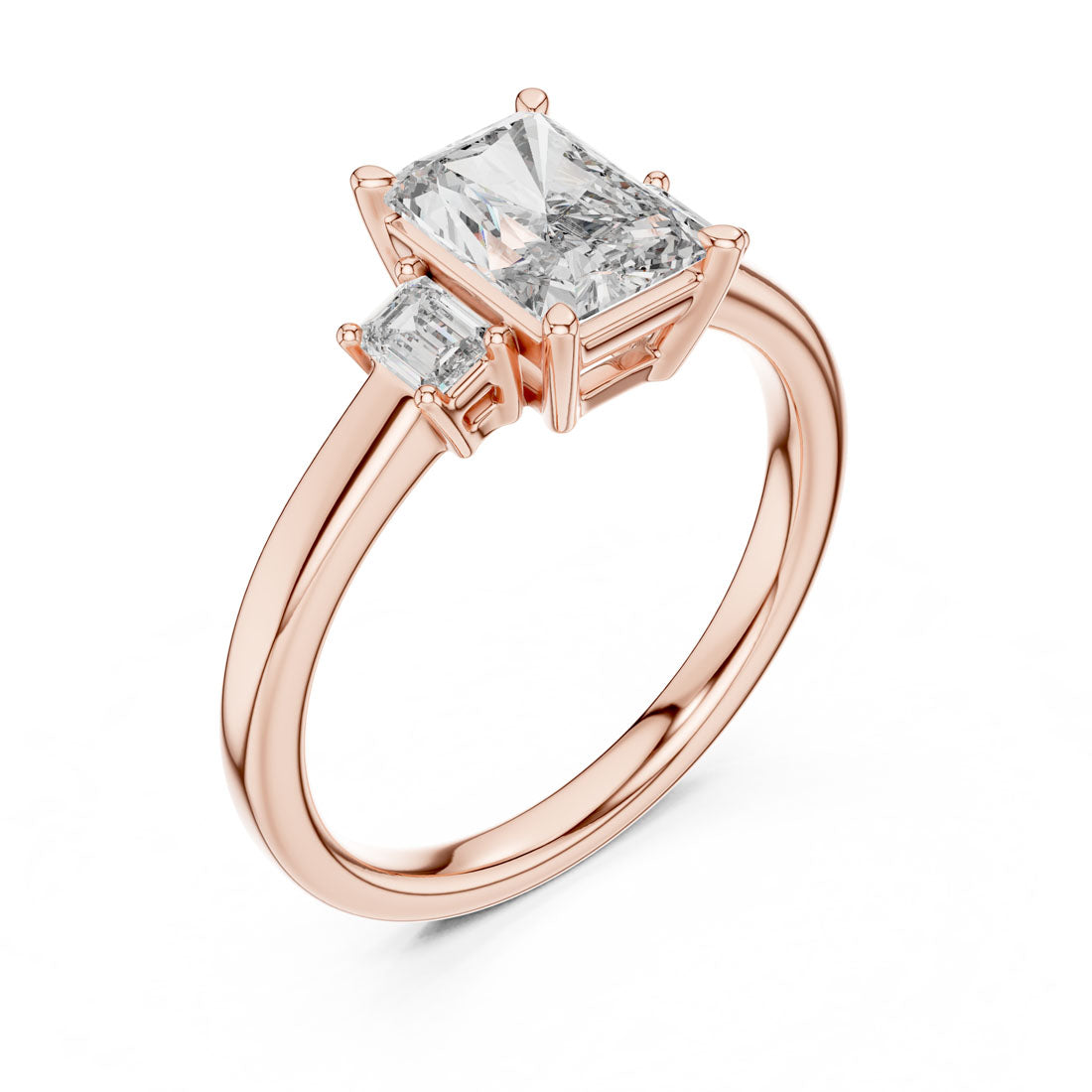 1.70 Ct. Radiant Cut Three-Stone Engagement Ring with Step-Cut Side Diamonds (DDLR-038) 9