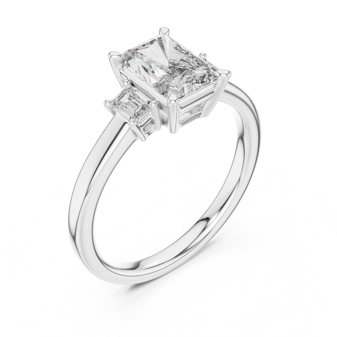 1.70 Ct. Radiant Cut Three-Stone Engagement Ring with Step-Cut Side Diamonds (DDLR-038) 7