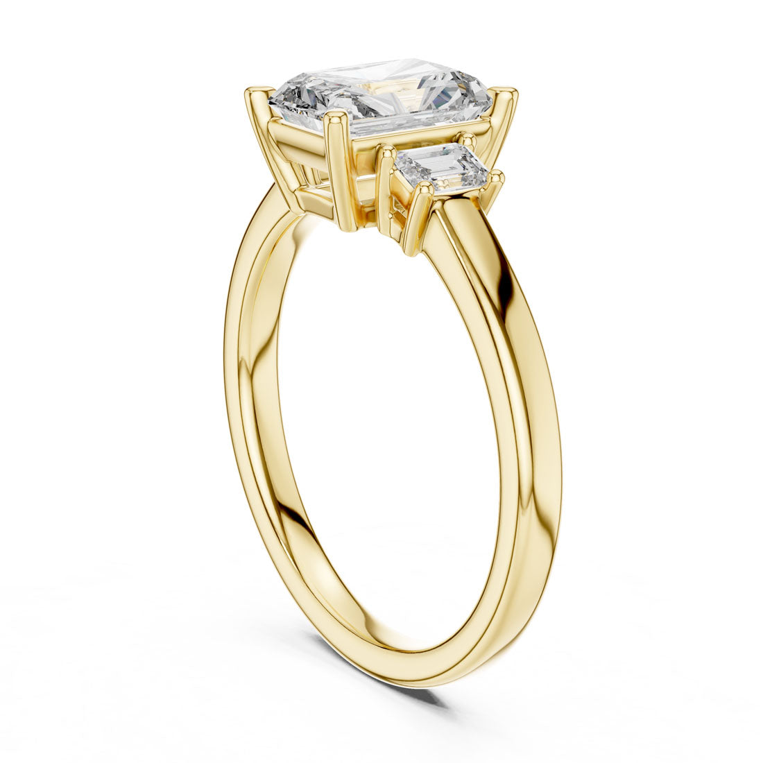 1.70 Ct. Radiant Cut Three-Stone Engagement Ring with Step-Cut Side Diamonds (DDLR-038) 11