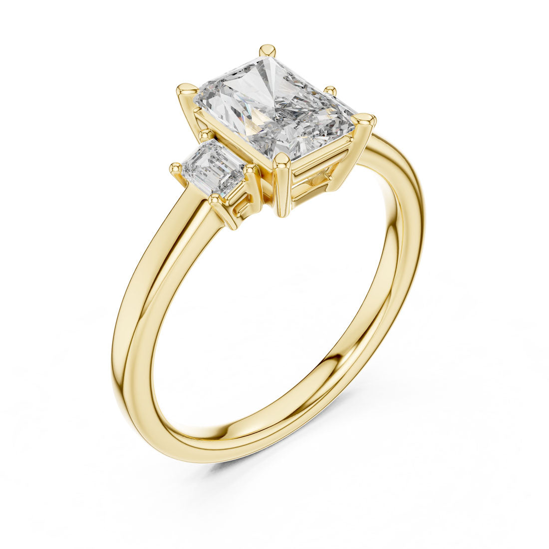 1.70 Ct. Radiant Cut Three-Stone Engagement Ring with Step-Cut Side Diamonds (DDLR-038) 8