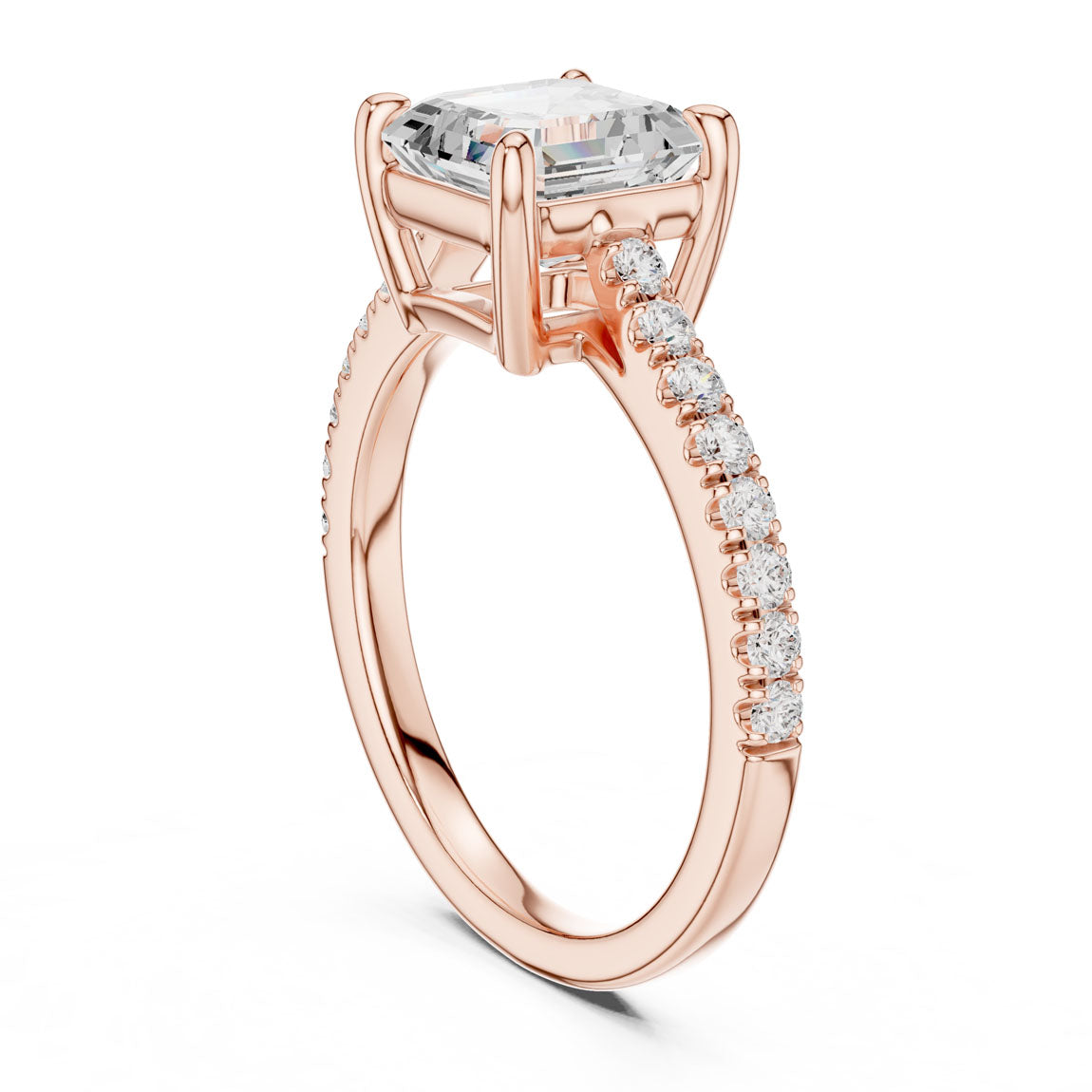 2.30 Ct. Asscher-Cut Diamond Ring with Pavé-Set Band (DDLR-039-AC) 10