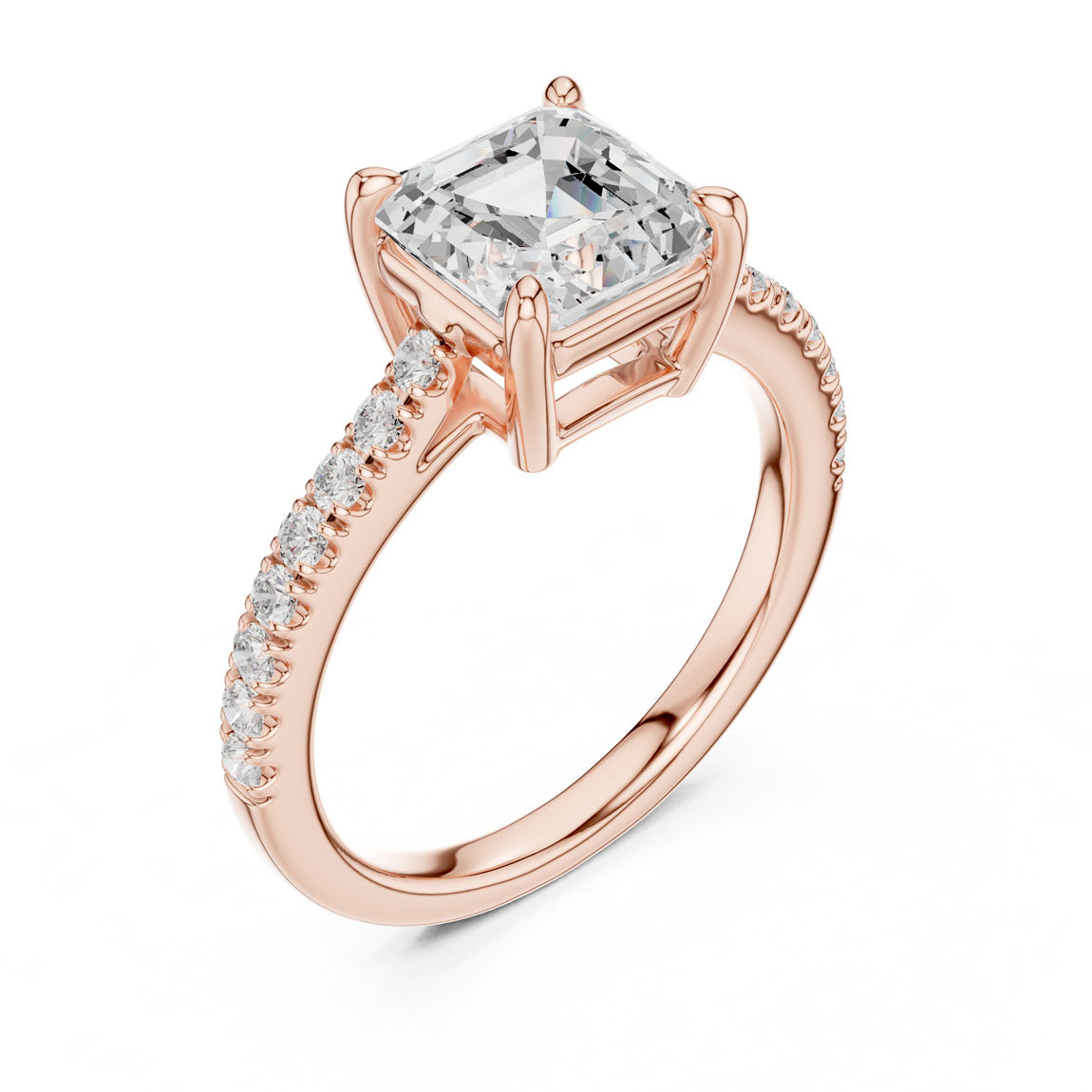 2.30 Ct. Asscher-Cut Diamond Ring with Pavé-Set Band (DDLR-039-AC) 8