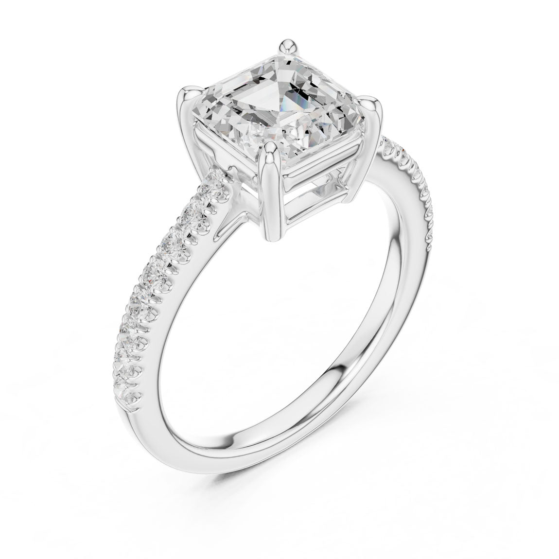 2.30 Ct. Asscher-Cut Diamond Ring with Pavé-Set Band (DDLR-039-AC) 6
