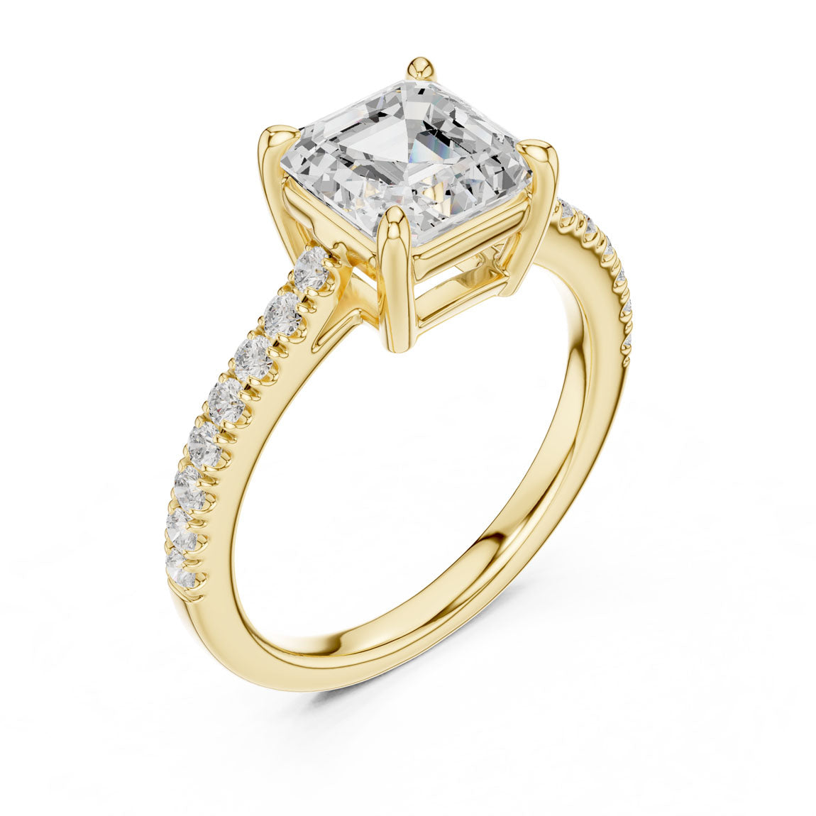 2.30 Ct. Asscher-Cut Diamond Ring with Pavé-Set Band (DDLR-039-AC)