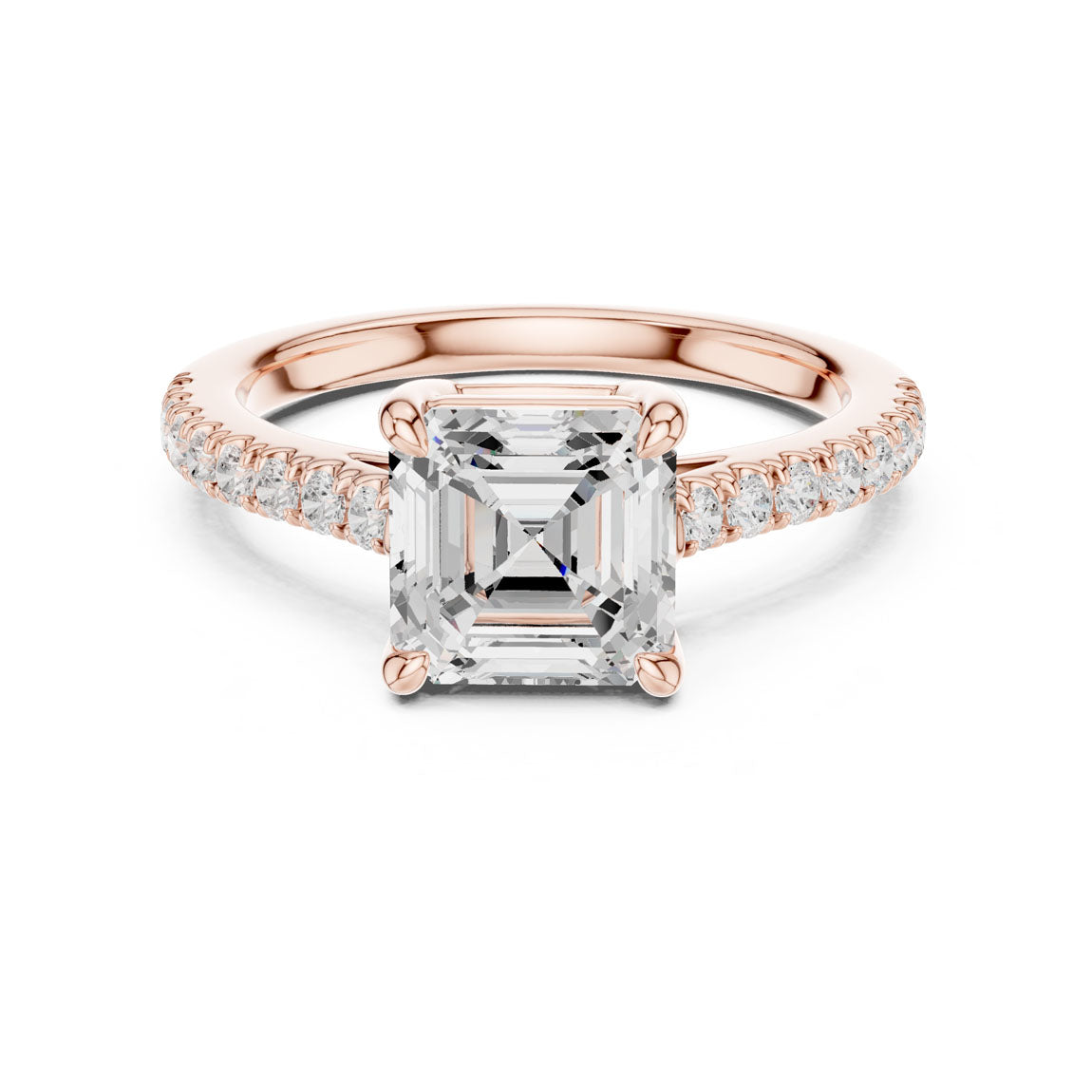 2.30 Ct. Asscher-Cut Diamond Ring with Pavé-Set Band (DDLR-039-AC) 7