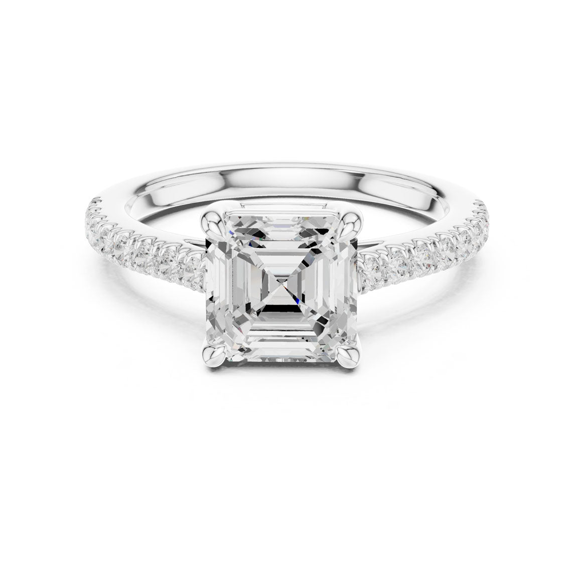 2.30 Ct. Asscher-Cut Diamond Ring with Pavé-Set Band (DDLR-039-AC)
