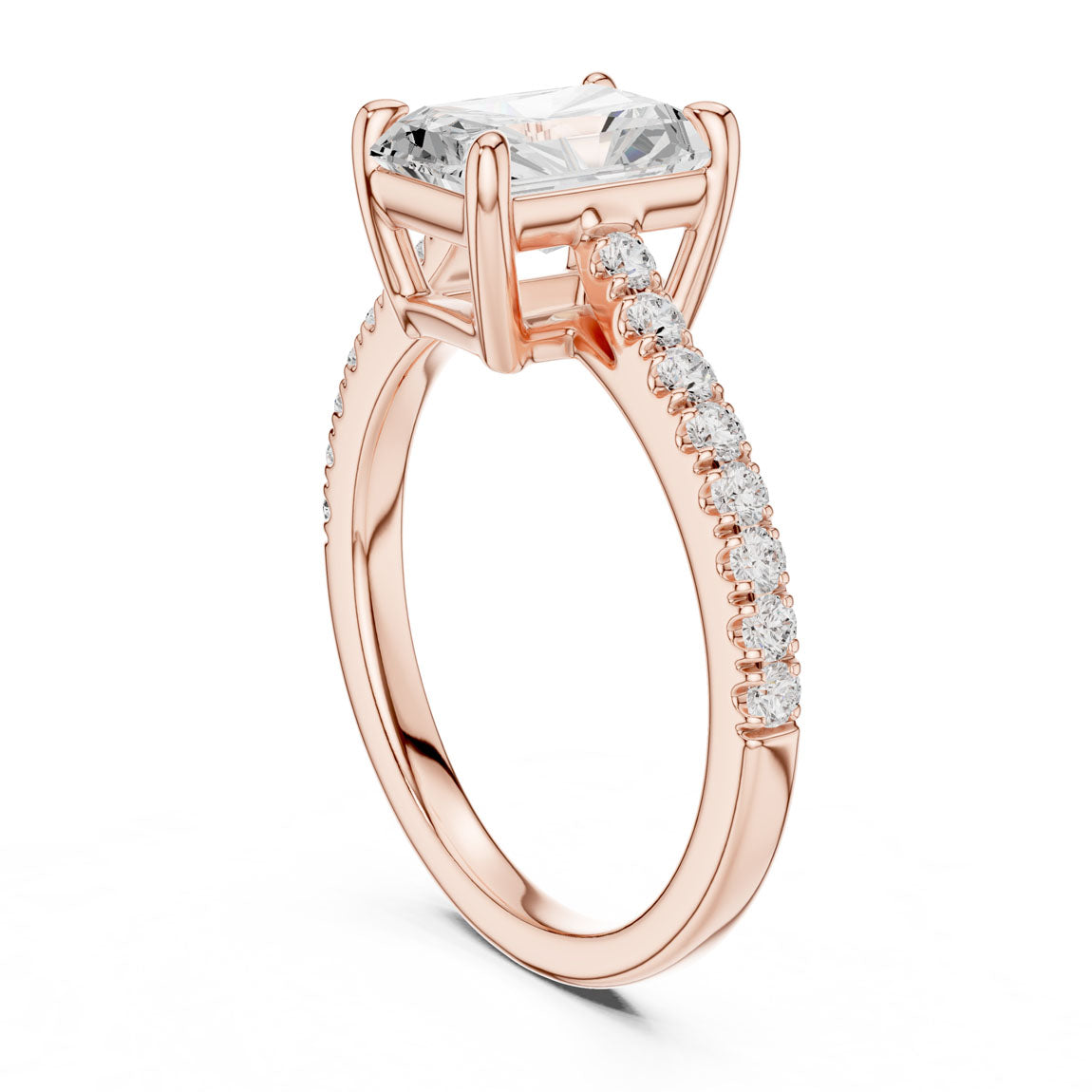 2.30 Ct. Radiant Cut Diamond Solitaire Ring with Pave Band (DDLR-039-RA) 9