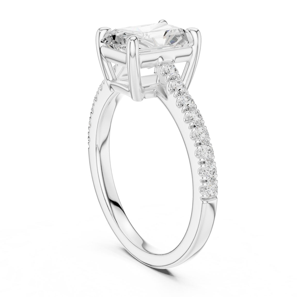 2.30 Ct. Radiant Cut Diamond Solitaire Ring with Pave Band (DDLR-039-RA) 11