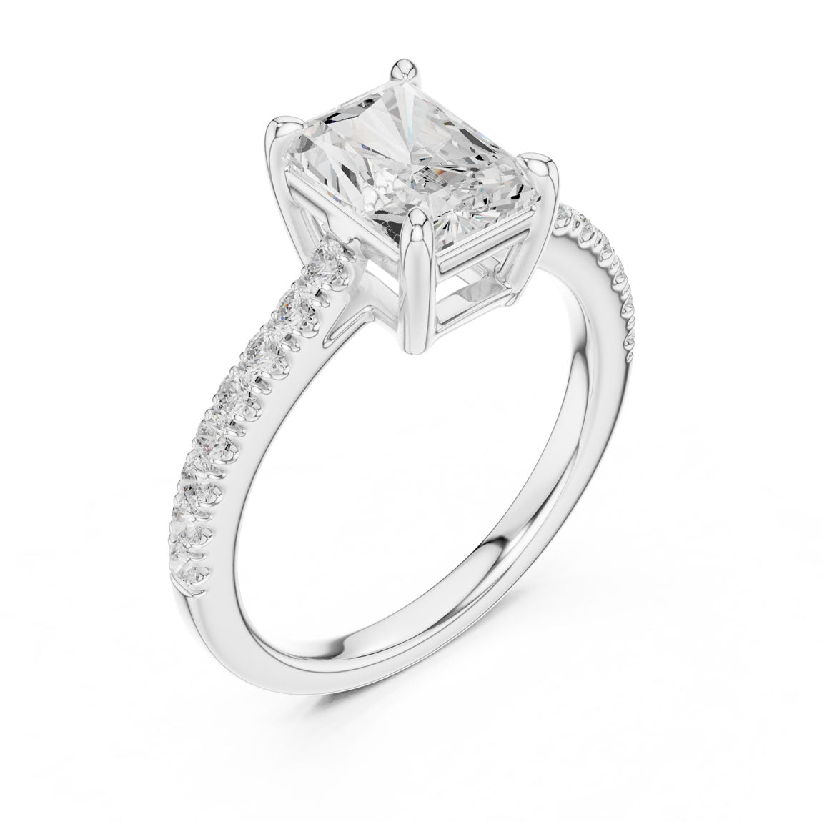 2.30 Ct. Radiant Cut Diamond Solitaire Ring with Pave Band (DDLR-039-RA) 6