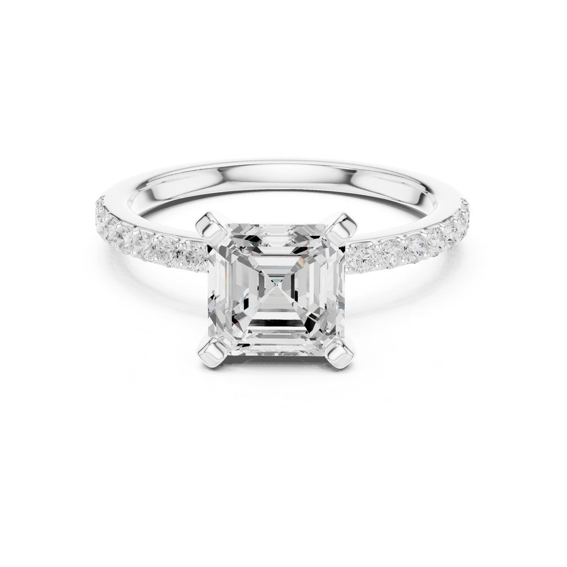 2.22 Ct. Asscher Cut Diamond Solitaire Ring with Pavé Band (DDLR-040-R00697-AC) 5