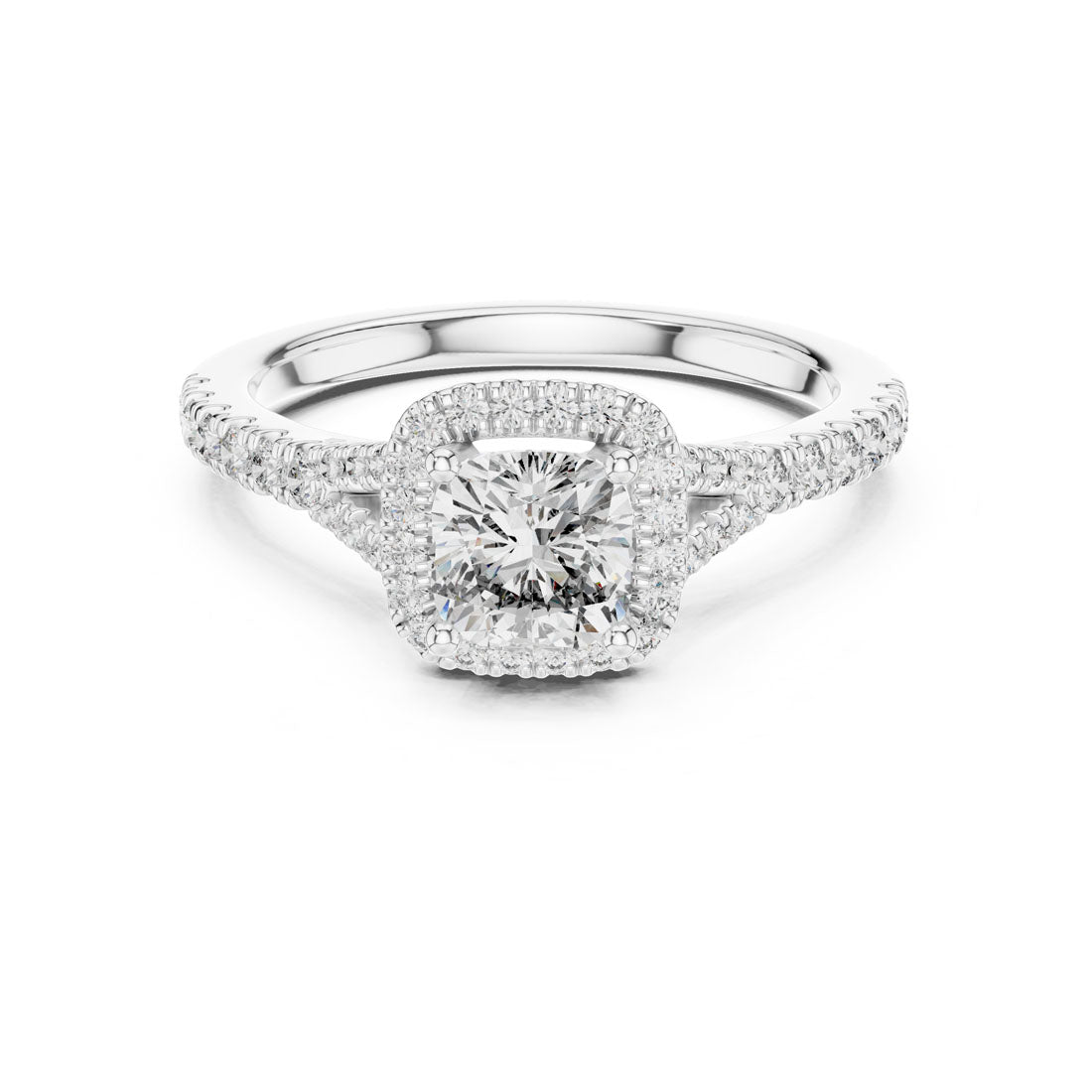 1.38 Ct. Cushion Cut Halo Engagement Ring with Pavé Band (DDLR-043) 6