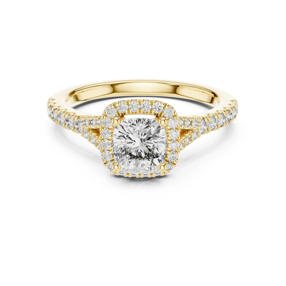 1.38 Ct. Cushion Cut Halo Engagement Ring with Pavé Band (DDLR-043)