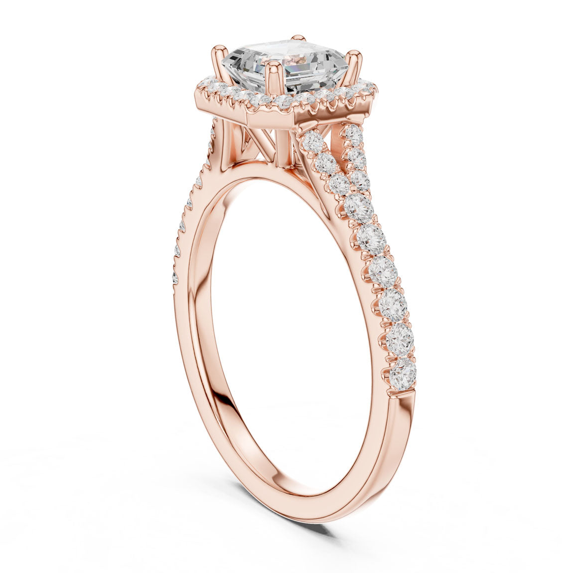 1.39 Ct. Asscher-Cut Diamond Ring with Square Halo and Pavé Band (DDLR-043-AC) 9