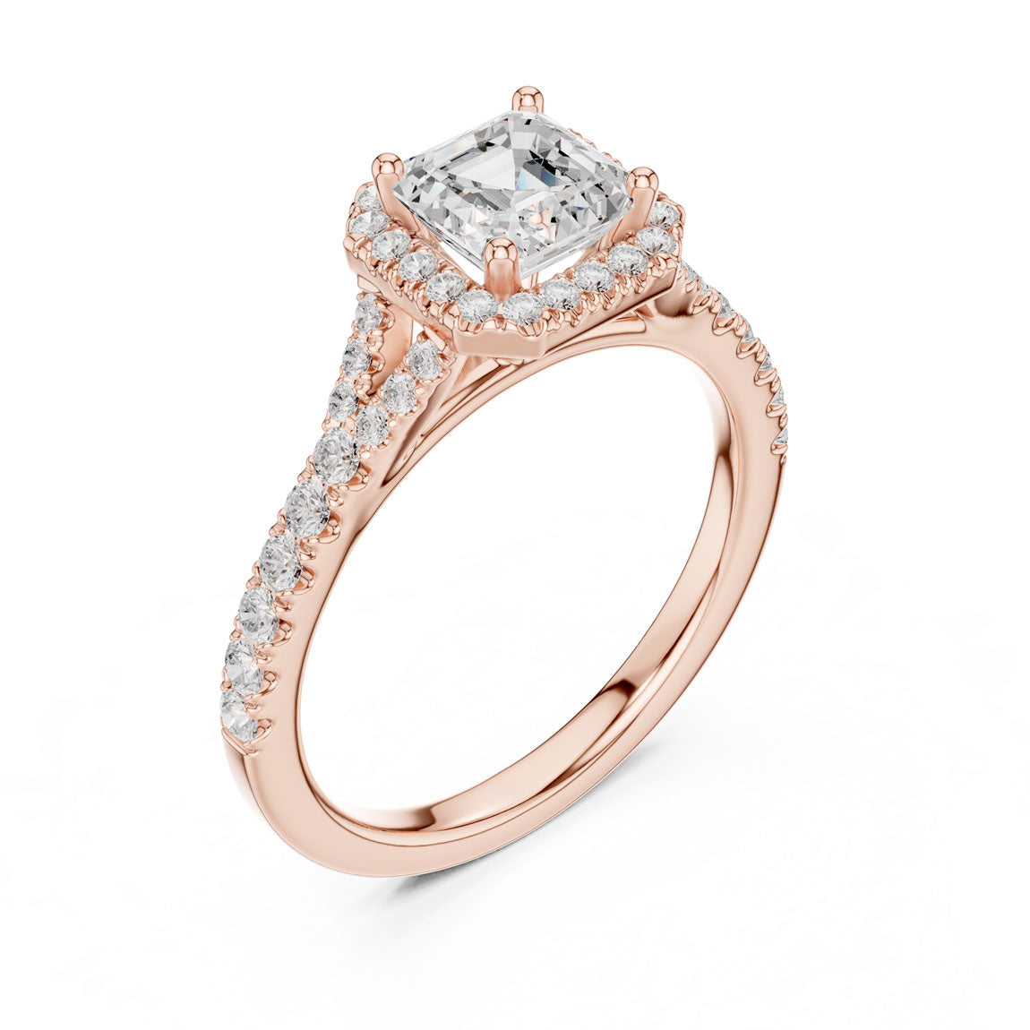 1.39 Ct. Asscher-Cut Diamond Ring with Square Halo and Pavé Band (DDLR-043-AC) 8