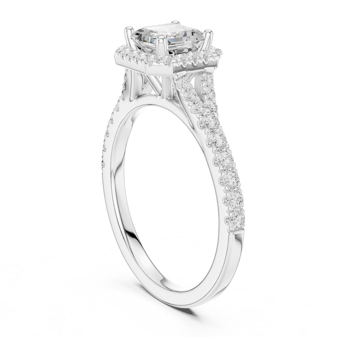 1.39 Ct. Asscher-Cut Diamond Ring with Square Halo and Pavé Band (DDLR-043-AC) 10