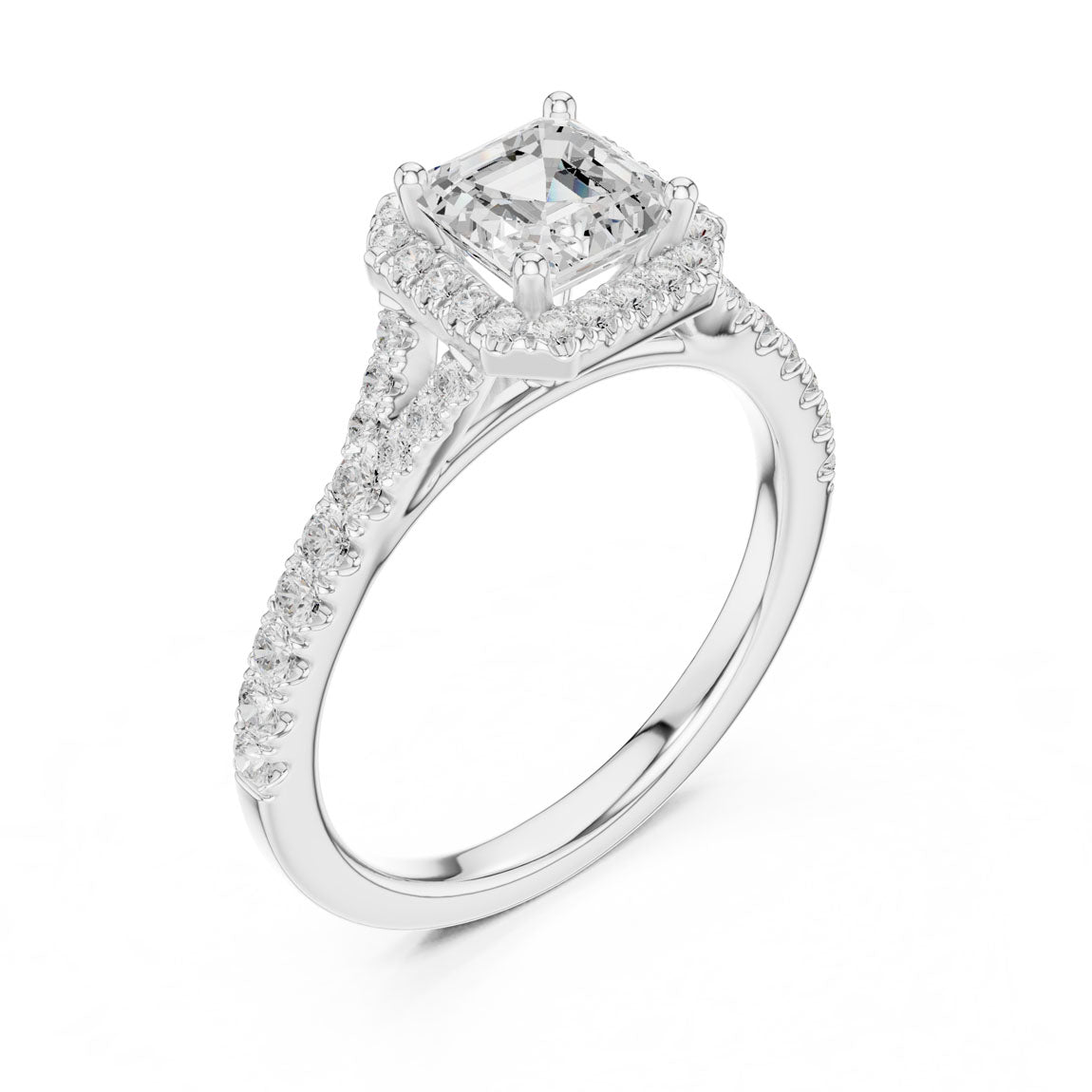 1.39 Ct. Asscher-Cut Diamond Ring with Square Halo and Pavé Band (DDLR-043-AC) 6