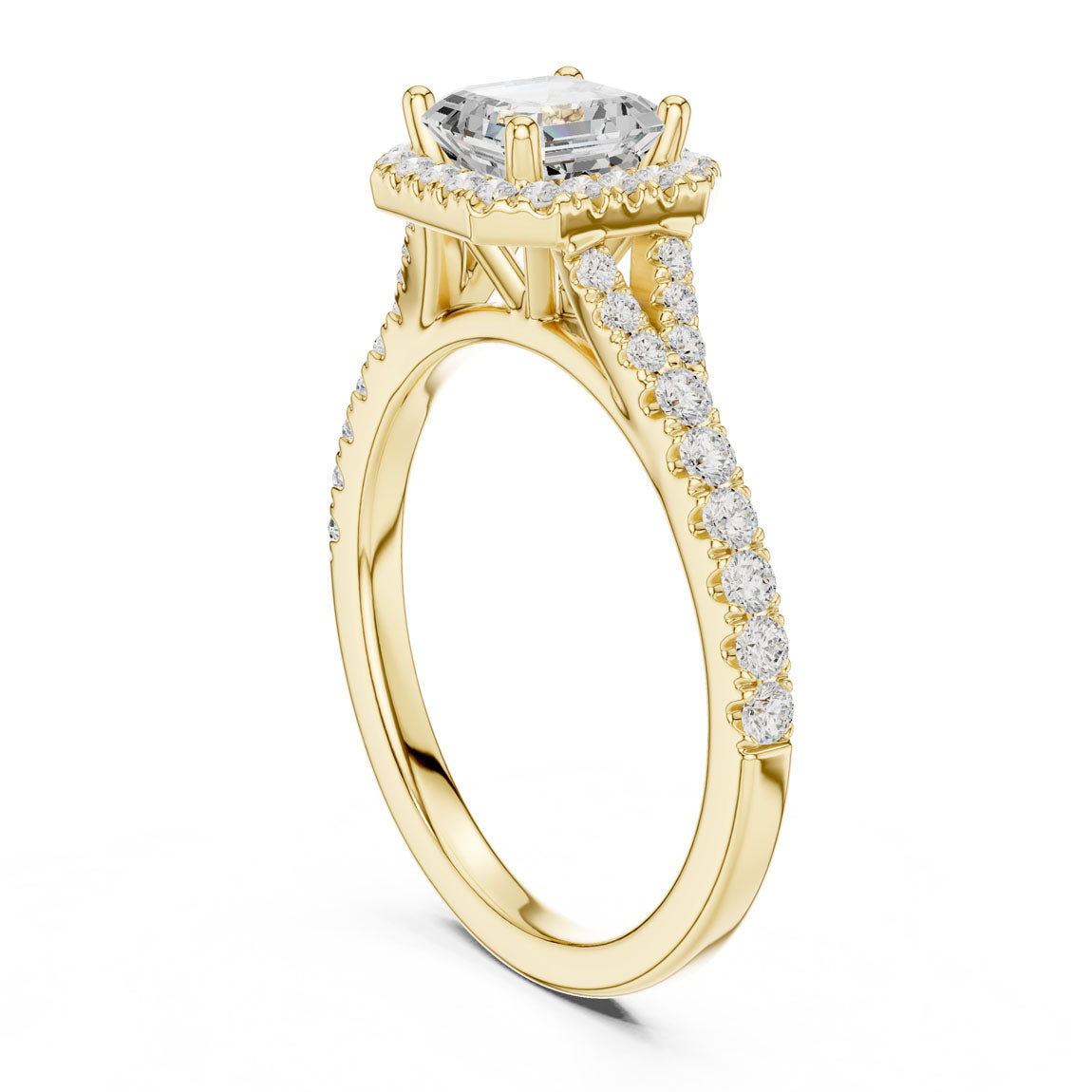1.39 Ct. Asscher-Cut Diamond Ring with Square Halo and Pavé Band (DDLR-043-AC) 3