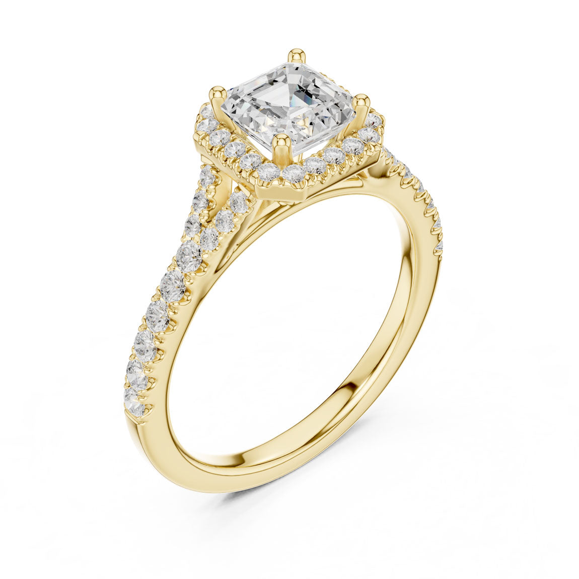 1.39 Ct. Asscher-Cut Diamond Ring with Square Halo and Pavé Band (DDLR-043-AC)