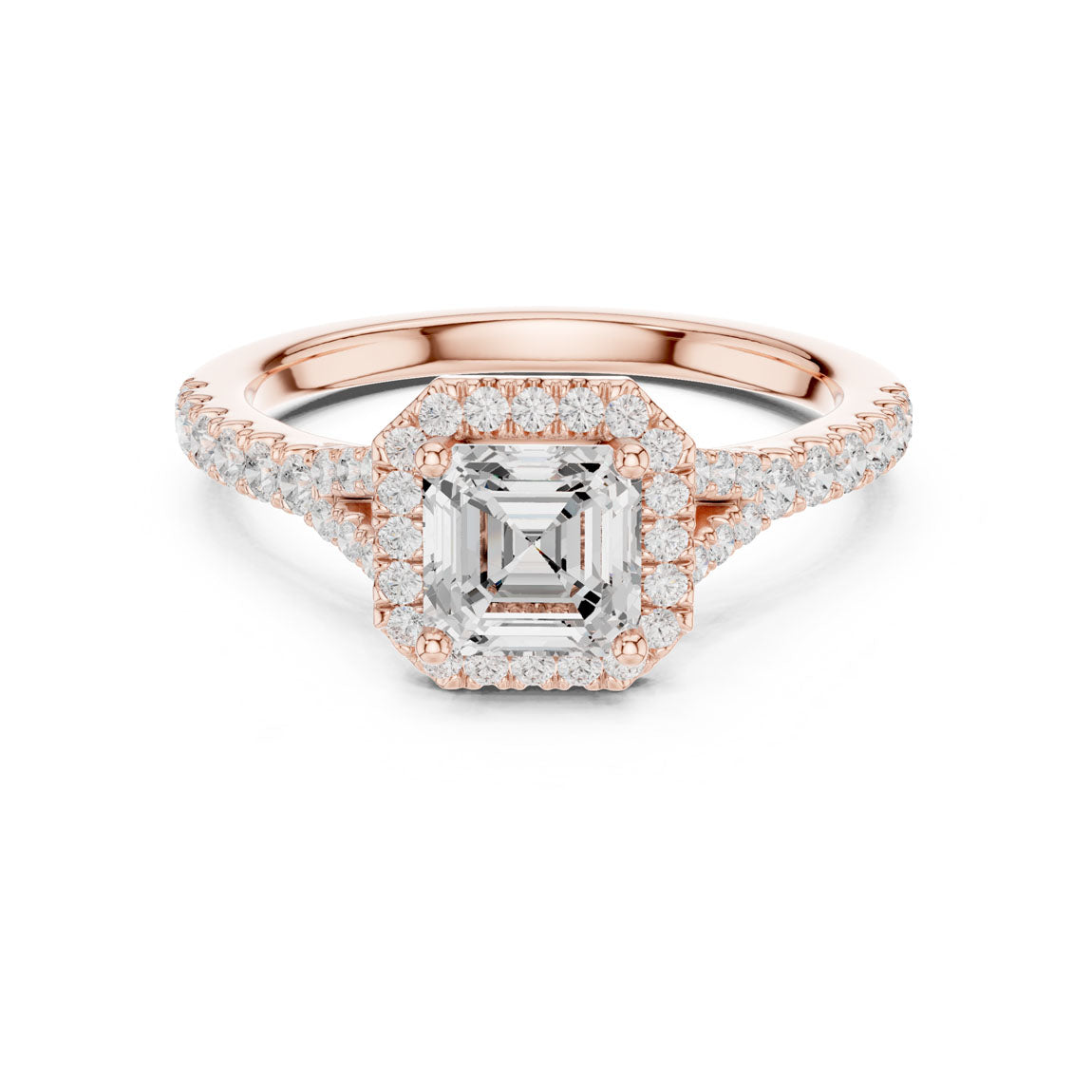 1.39 Ct. Asscher-Cut Diamond Ring with Square Halo and Pavé Band (DDLR-043-AC) 7