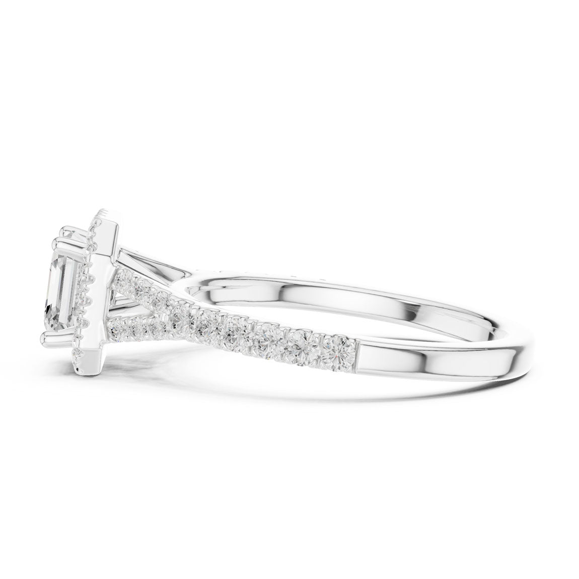 1.39 Ct. Asscher-Cut Diamond Ring with Square Halo and Pavé Band (DDLR-043-AC) 12