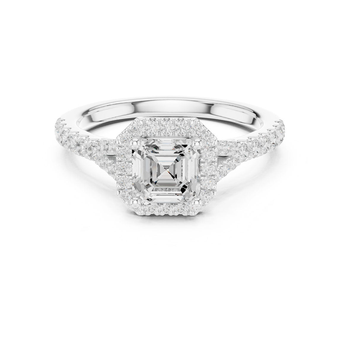 1.39 Ct. Asscher-Cut Diamond Ring with Square Halo and Pavé Band (DDLR-043-AC) 5