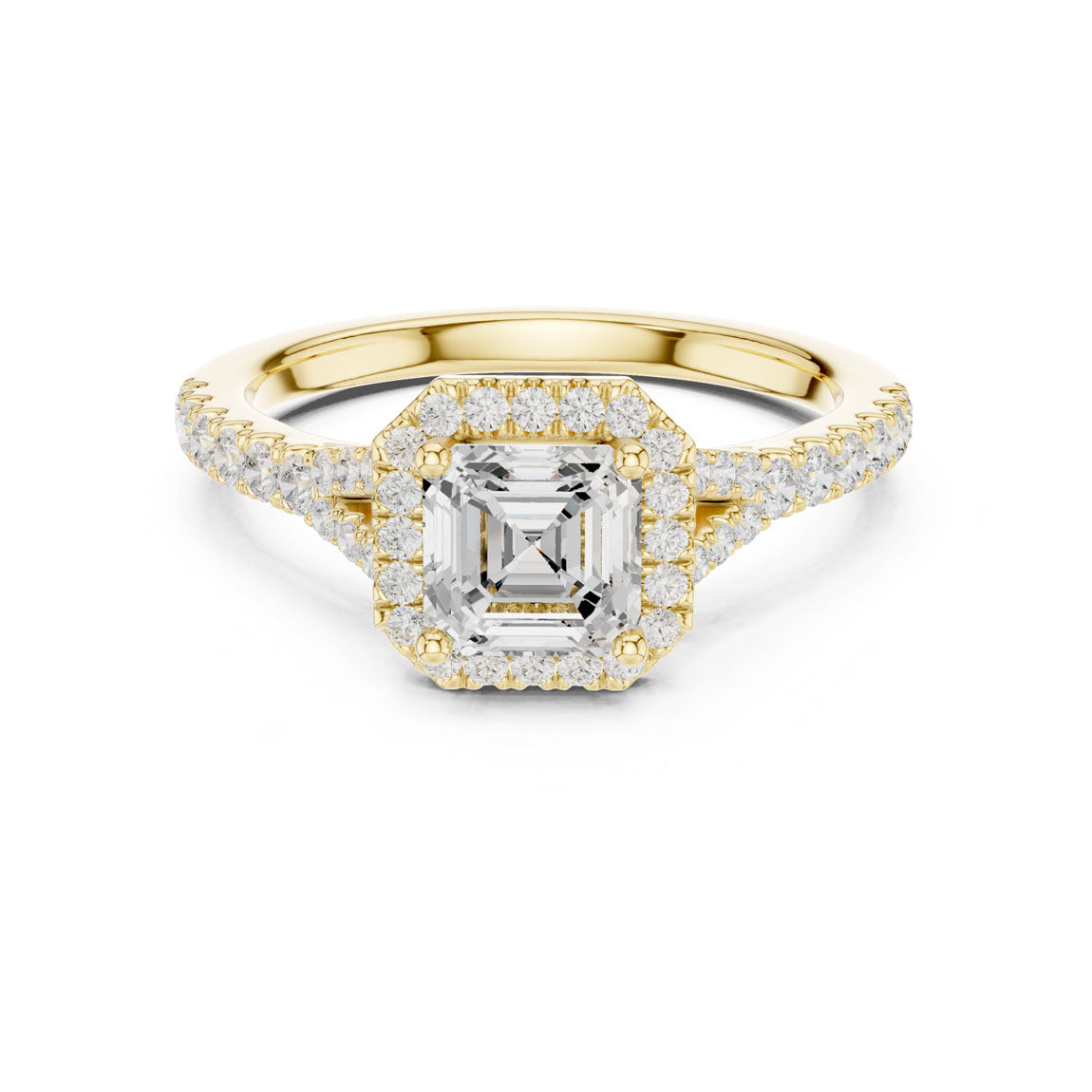 1.39 Ct. Asscher-Cut Diamond Ring with Square Halo and Pavé Band (DDLR-043-AC)