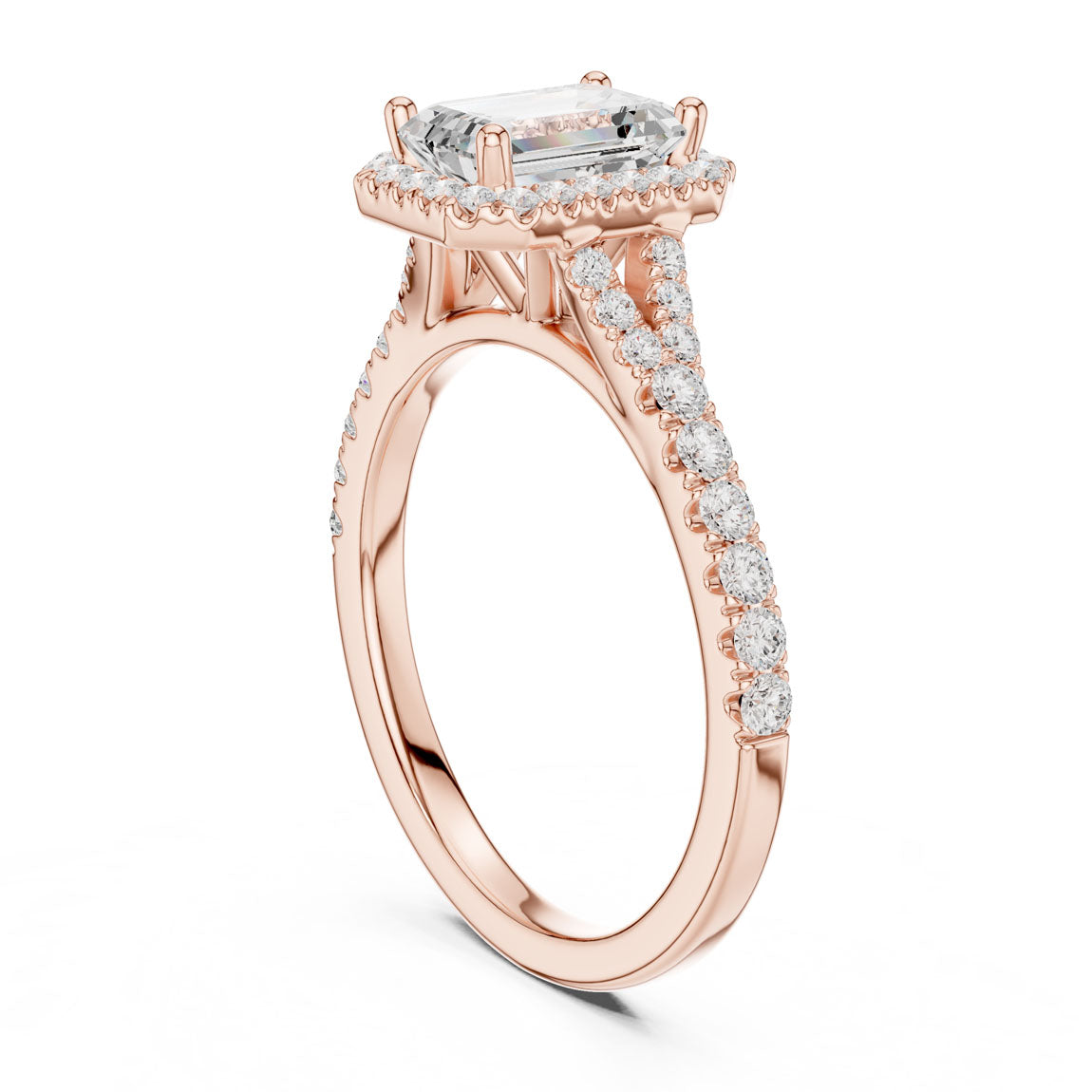 1.40 Ct. Emerald-Cut Diamond Halo Ring with Pavé Shoulders (DDLR-043-EM) 10