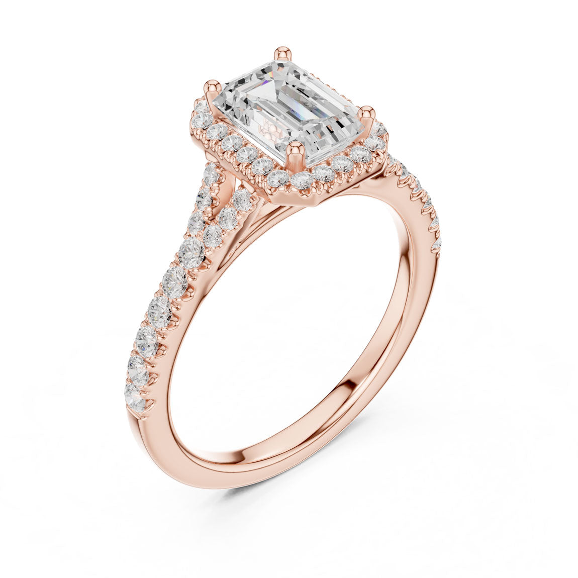 1.40 Ct. Emerald-Cut Diamond Halo Ring with Pavé Shoulders (DDLR-043-EM) 8