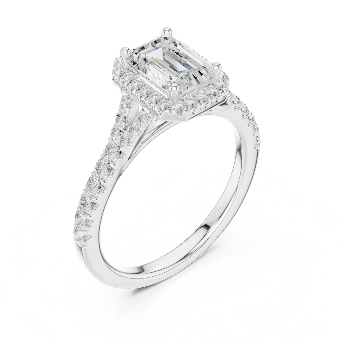 1.40 Ct. Emerald-Cut Diamond Halo Ring with Pavé Shoulders (DDLR-043-EM) 6