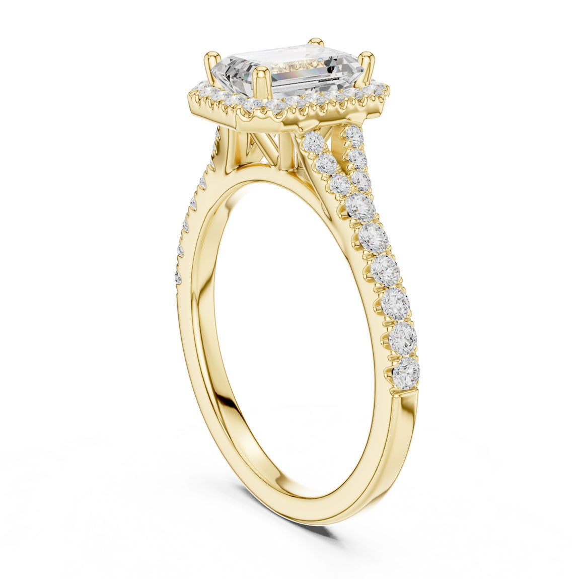 1.40 Ct. Emerald-Cut Diamond Halo Ring with Pavé Shoulders (DDLR-043-EM) 3