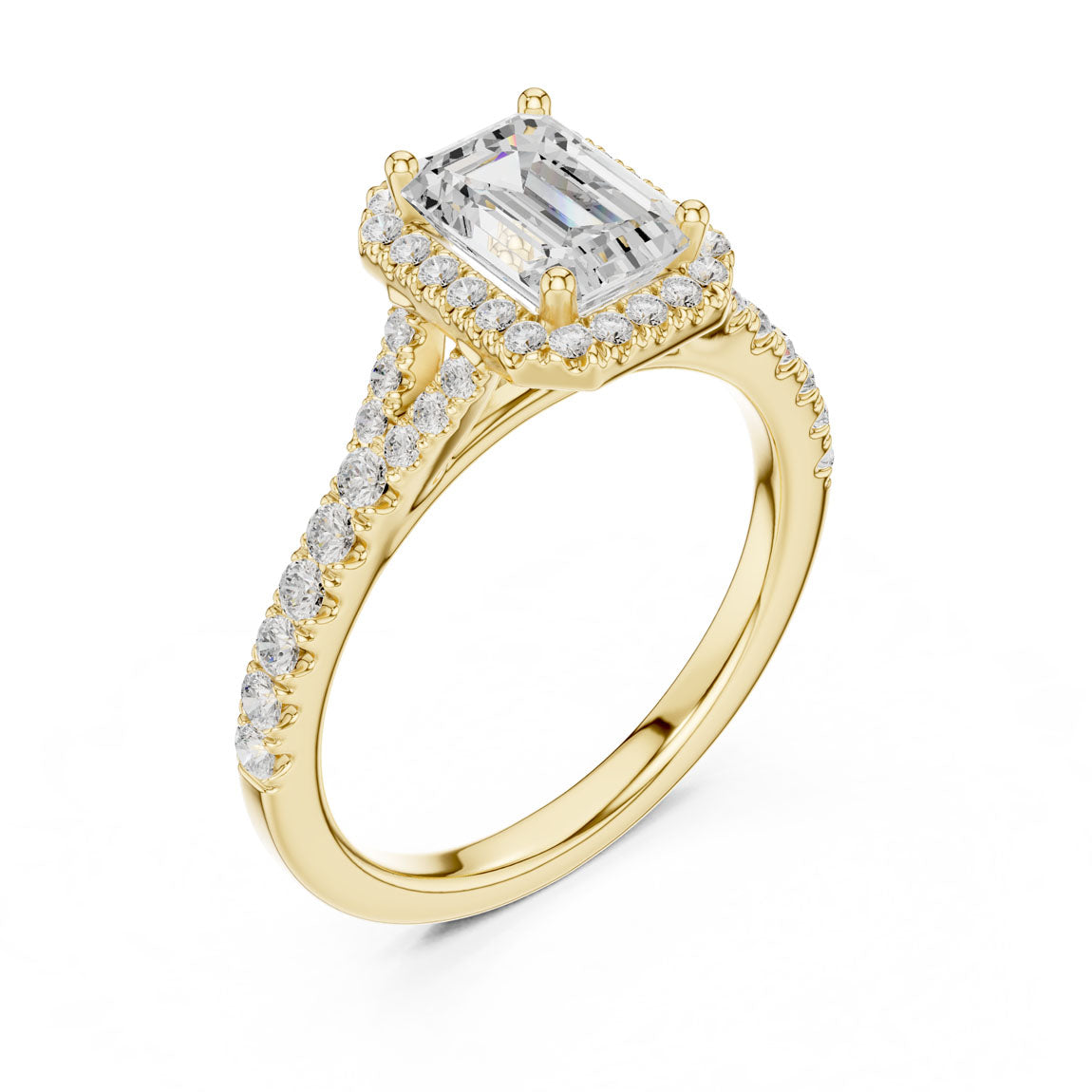 1.40 Ct. Emerald-Cut Diamond Halo Ring with Pavé Shoulders (DDLR-043-EM)