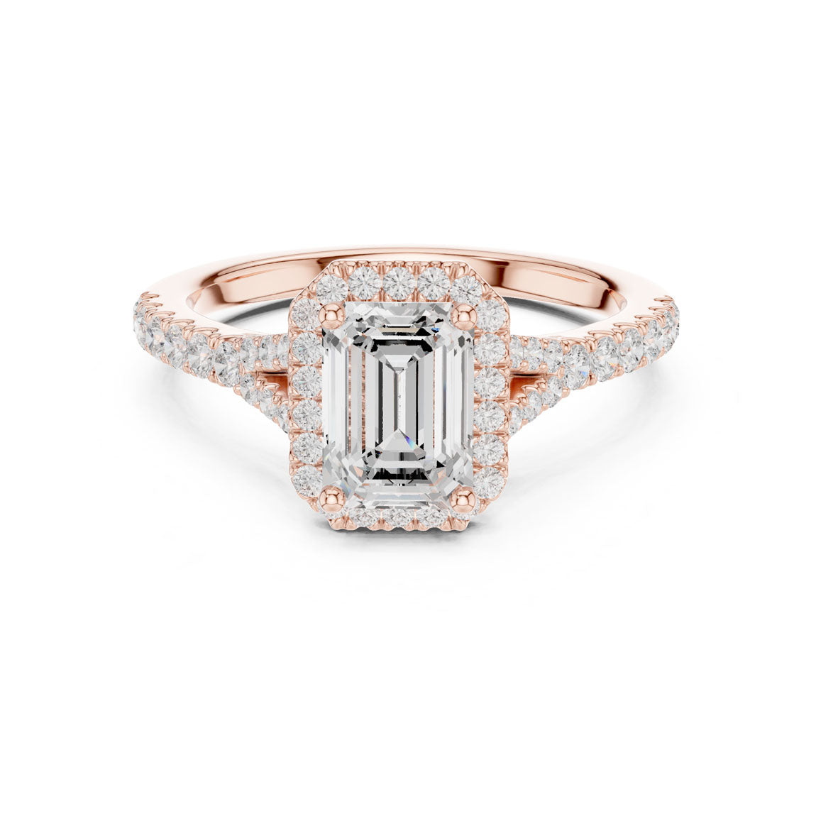 1.40 Ct. Emerald-Cut Diamond Halo Ring with Pavé Shoulders (DDLR-043-EM) 7
