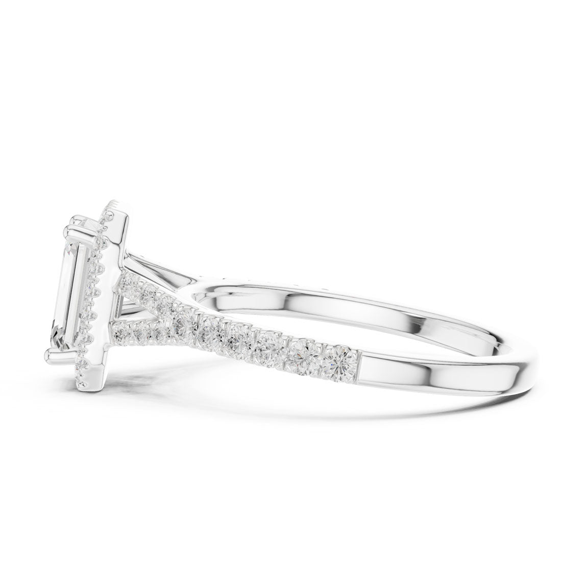 1.40 Ct. Emerald-Cut Diamond Halo Ring with Pavé Shoulders (DDLR-043-EM) 11
