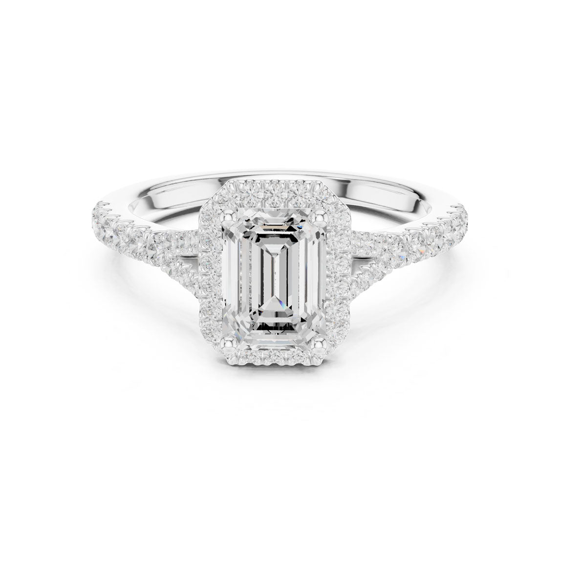 1.40 Ct. Emerald-Cut Diamond Halo Ring with Pavé Shoulders (DDLR-043-EM) 5