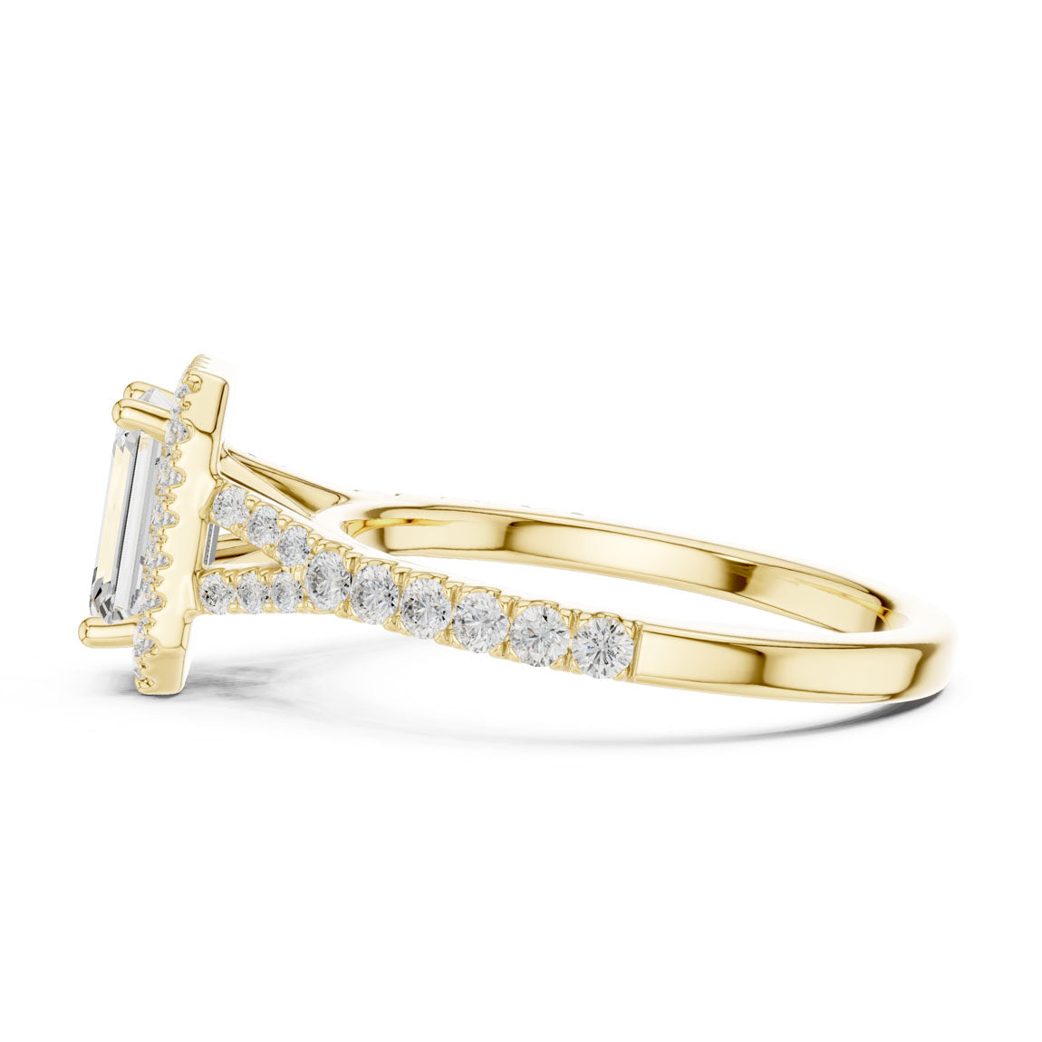 1.40 Ct. Emerald-Cut Diamond Halo Ring with Pavé Shoulders (DDLR-043-EM) 4