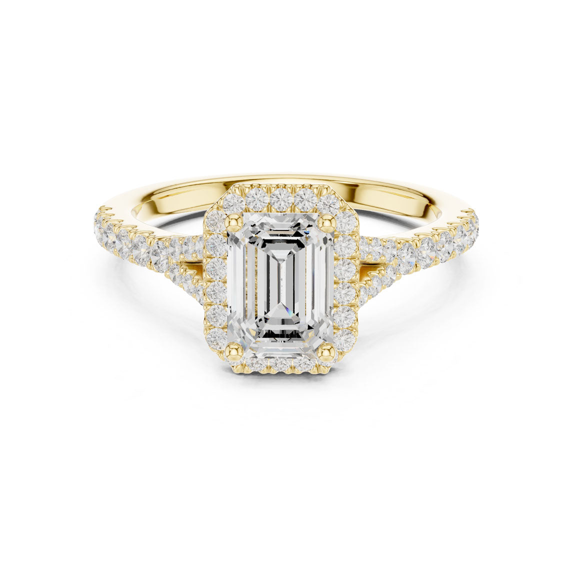 1.40 Ct. Emerald-Cut Diamond Halo Ring with Pavé Shoulders (DDLR-043-EM)