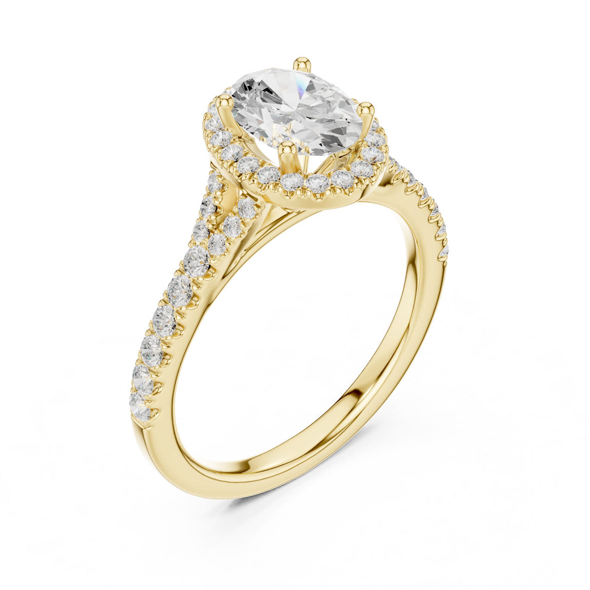 1.39 Ct. Oval Diamond Halo Ring with Pavé Shoulders (DDLR-043-OV)