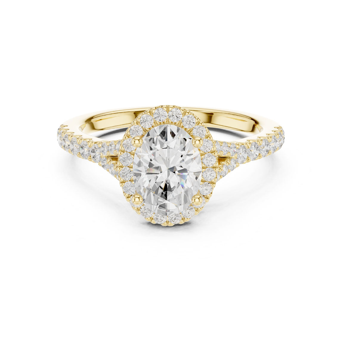 1.39 Ct. Oval Diamond Halo Ring with Pavé Shoulders (DDLR-043-OV)