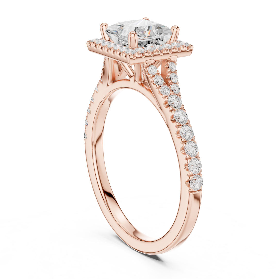 1.41 Ct. Princess Cut Diamond Halo Ring with Pavé Band (DDLR-043-PR) 10