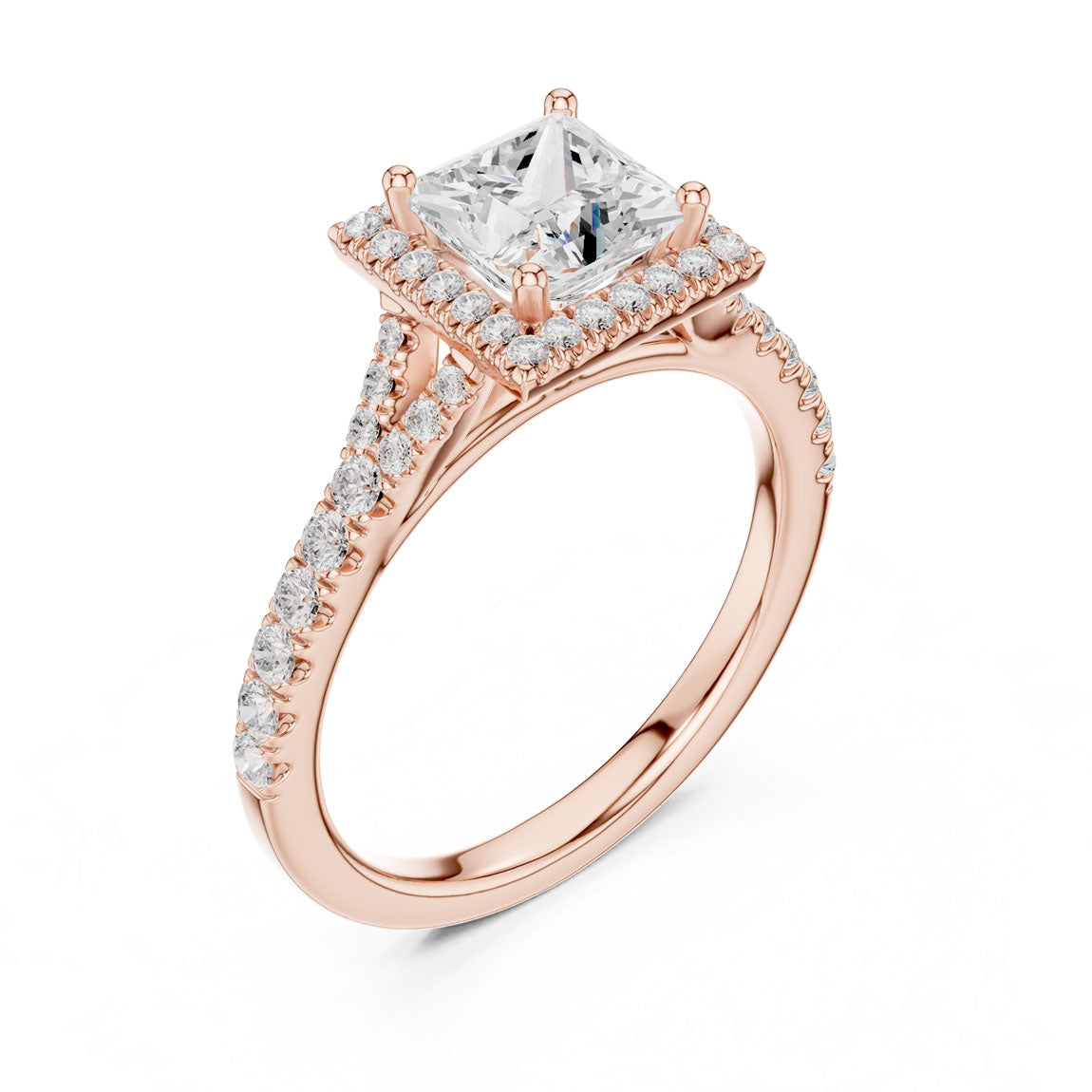 1.41 Ct. Princess Cut Diamond Halo Ring with Pavé Band (DDLR-043-PR) 8