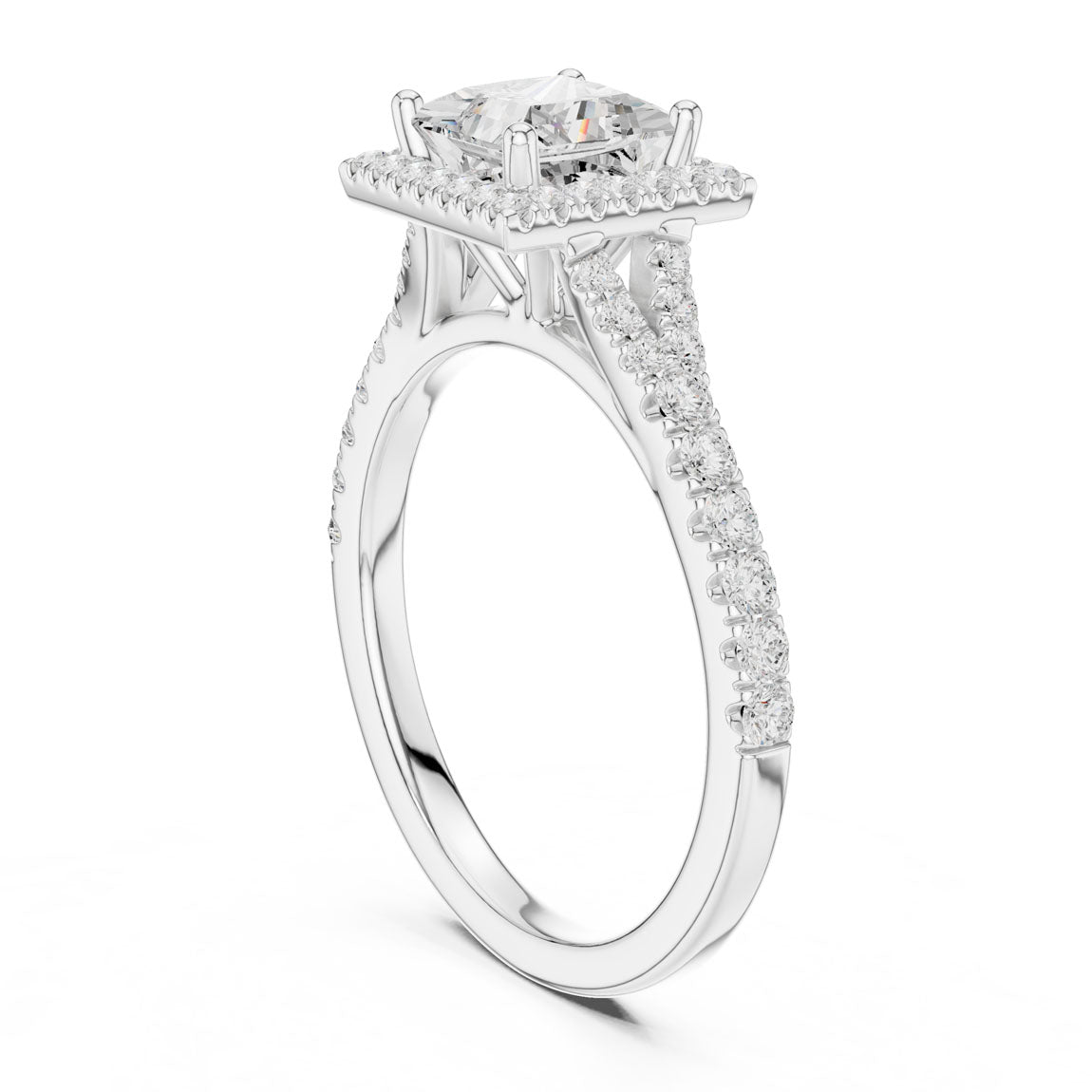 1.41 Ct. Princess Cut Diamond Halo Ring with Pavé Band (DDLR-043-PR) 9