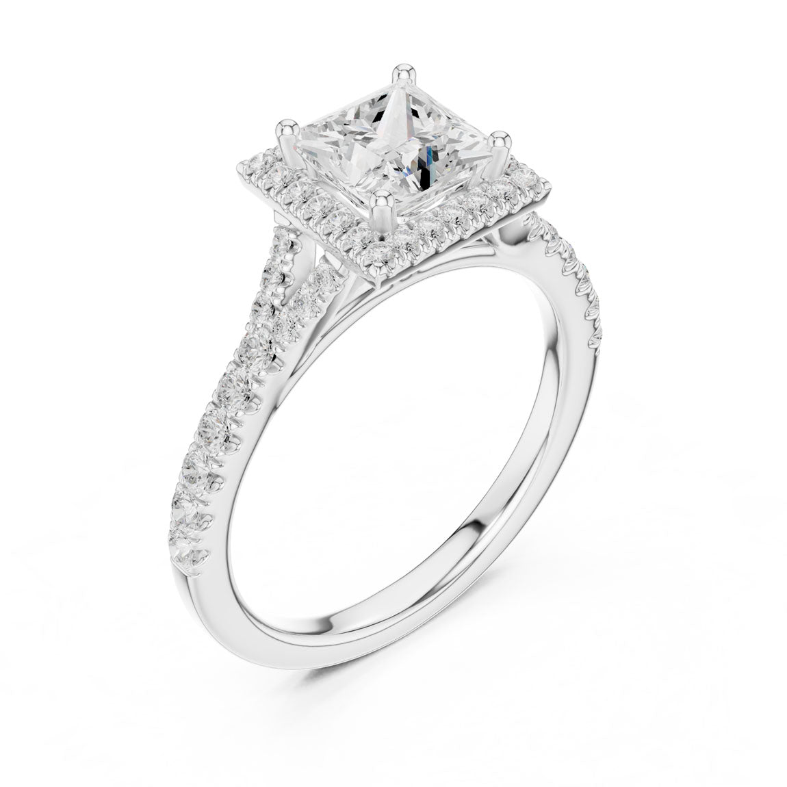 1.41 Ct. Princess Cut Diamond Halo Ring with Pavé Band (DDLR-043-PR) 6