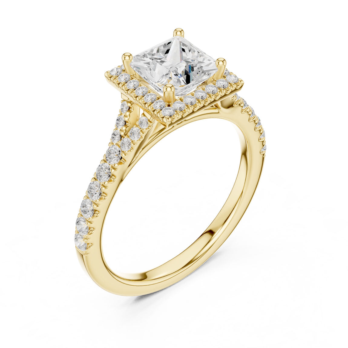 1.41 Ct. Princess Cut Diamond Halo Ring with Pavé Band (DDLR-043-PR)